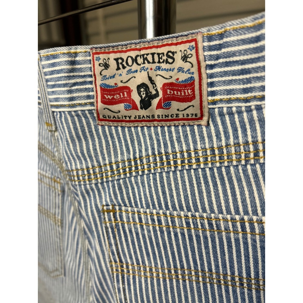 Rockies Shorts Women 27 Blue Hickory Stripe Relaxed Carpenter VTG 90s Western - Picture 5 of 8